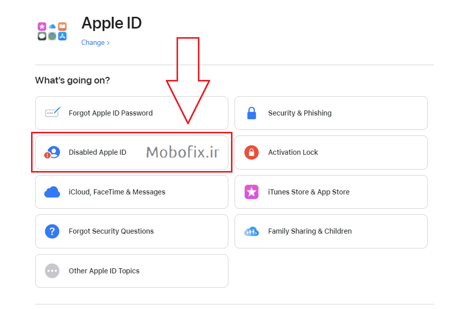 مرحله پنجم : انتخاب گزینه Disabled Apple ID